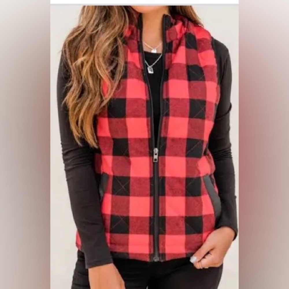 Pink Lily Plaid Red and Black Vest